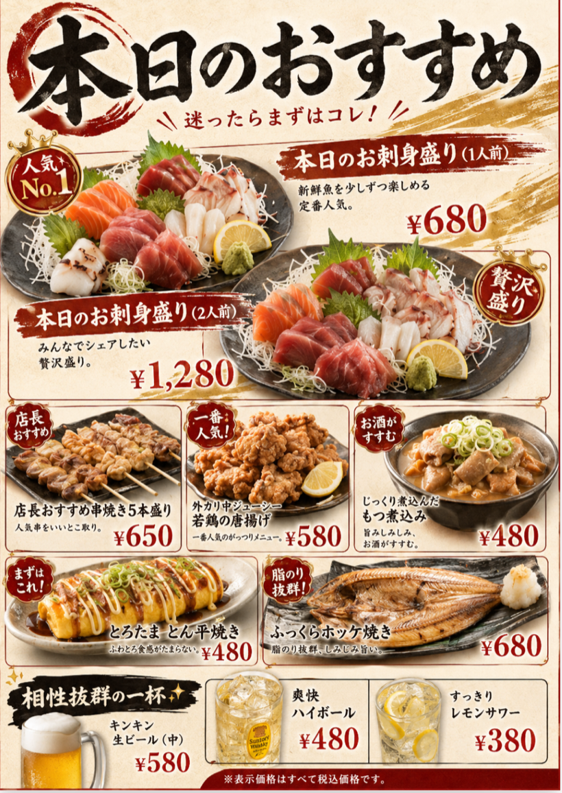 AI活用で作る飲食店メニューとPOPのサンプル